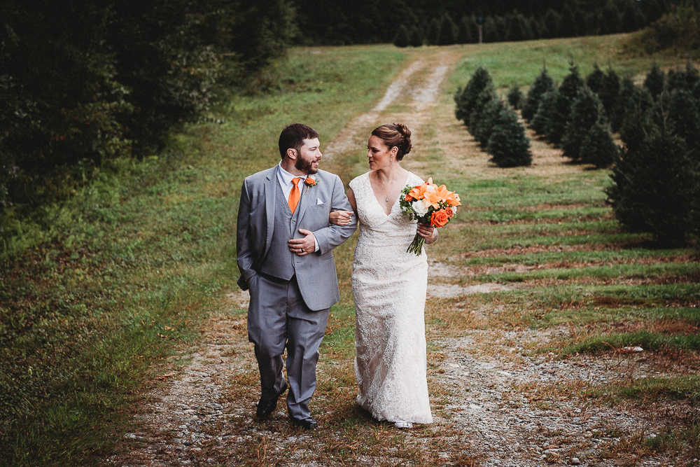 A bride and groom during their geer tree farm wedding.