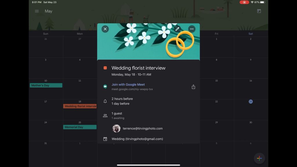 Google Calendar will help you make sure that you never miss a wedding-related appointment or meeting.