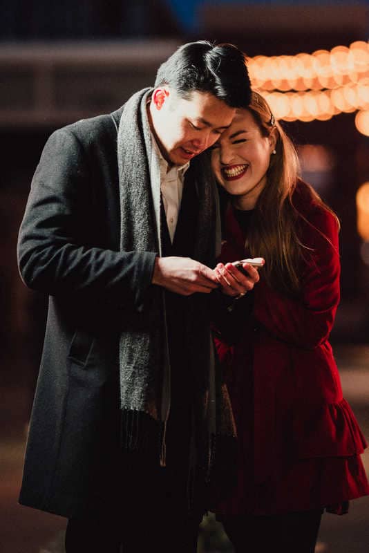 Moments after proposing and before his West Hartford engagement session with his fiance, a man texts loved ones that he is now engaged.