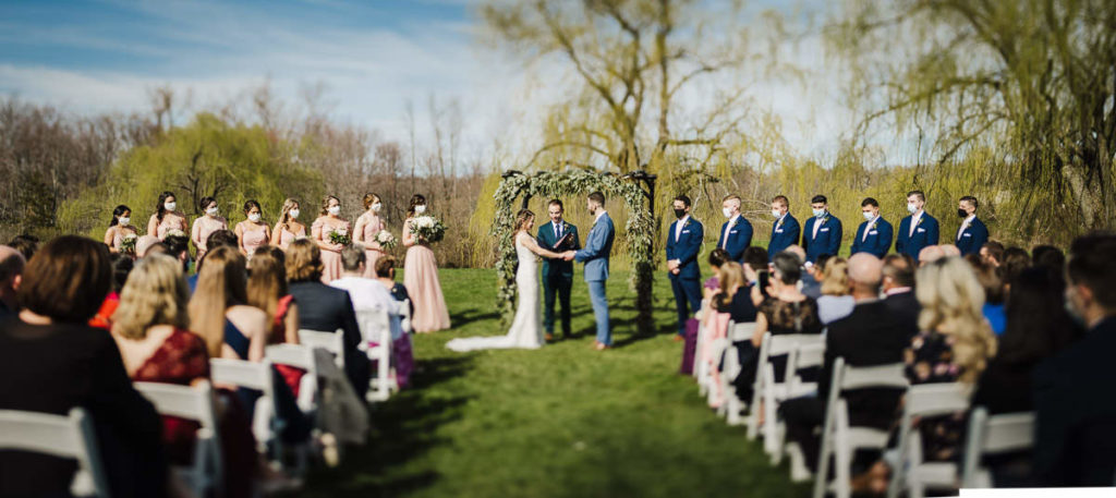 A ceremony during a wedding at The Barns at Wesleyan Hills.