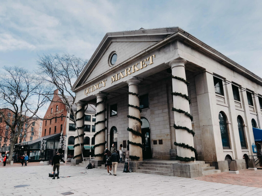 Quincy Market, next to Faneuil Hall, is a great place for Boston engagement photos.